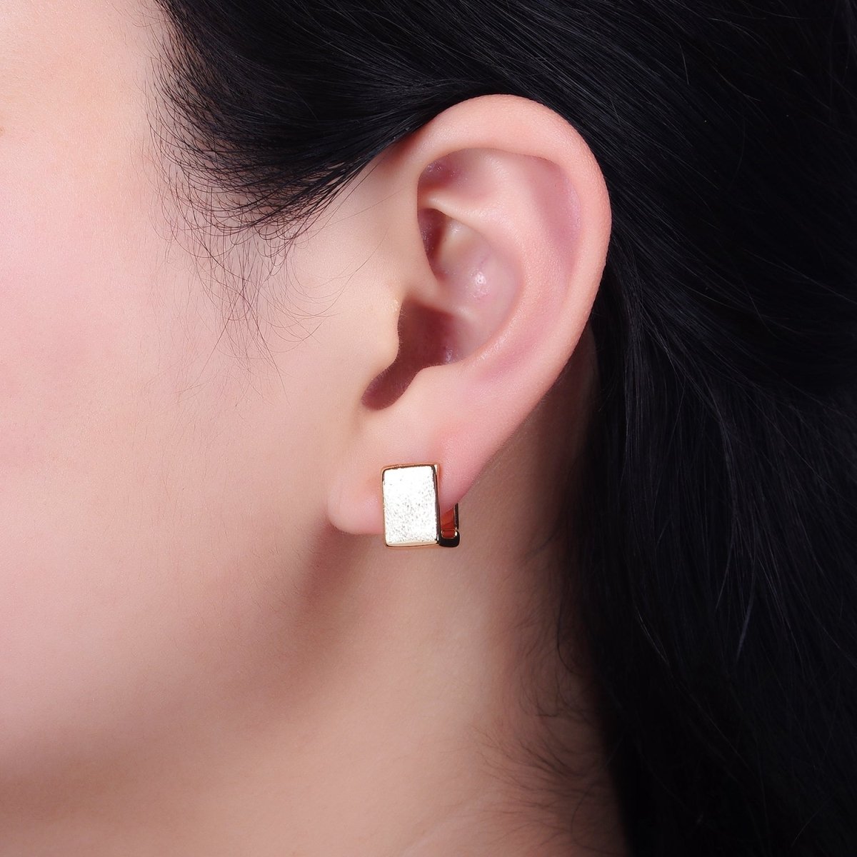 16K Gold Filled Wide Boxy Geometric Rectangular Huggie Earrings | AD-1235 - DLUXCA