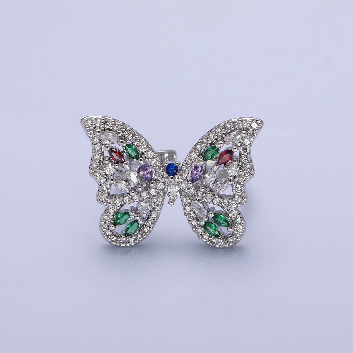 16K Gold Filled Wings Butterfly Multicolor Marquise CZ Statement Ring in Gold & Silver | O-1573 O-1574 - DLUXCA