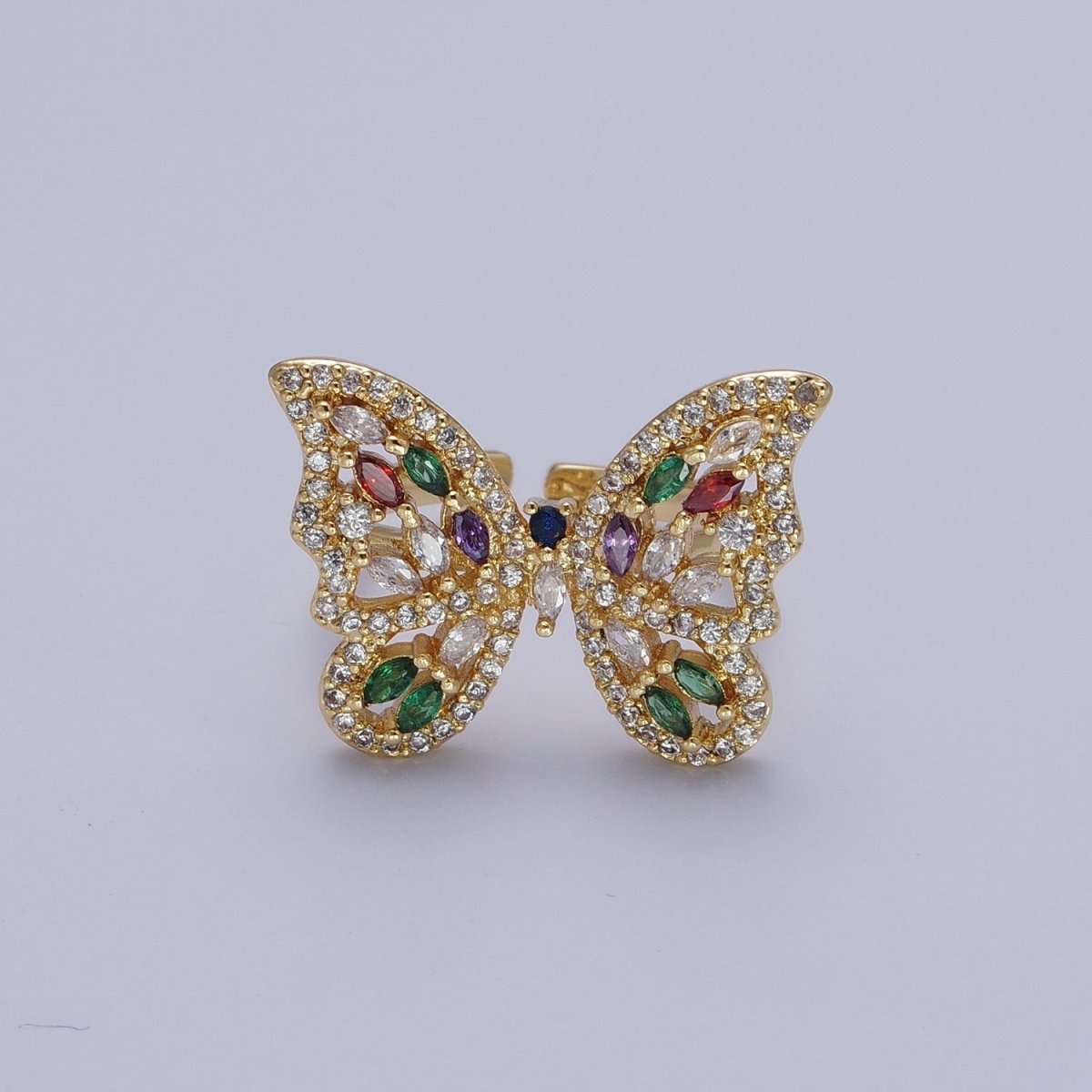 16K Gold Filled Wings Butterfly Multicolor Marquise CZ Statement Ring in Gold & Silver | O-1573 O-1574 - DLUXCA