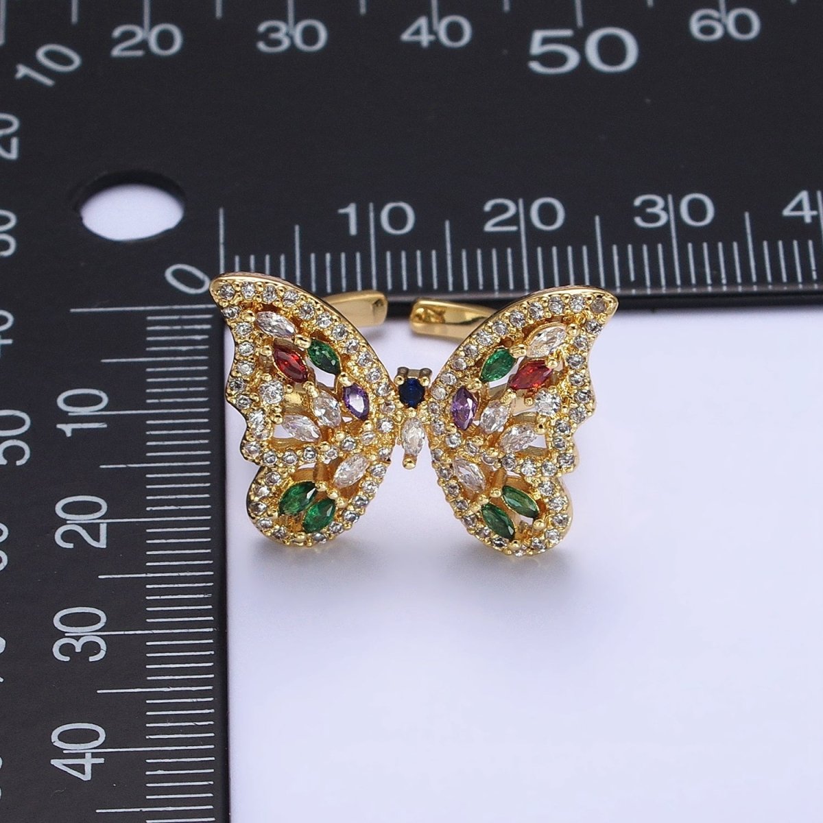 16K Gold Filled Wings Butterfly Multicolor Marquise CZ Statement Ring in Gold & Silver | O-1573 O-1574 - DLUXCA