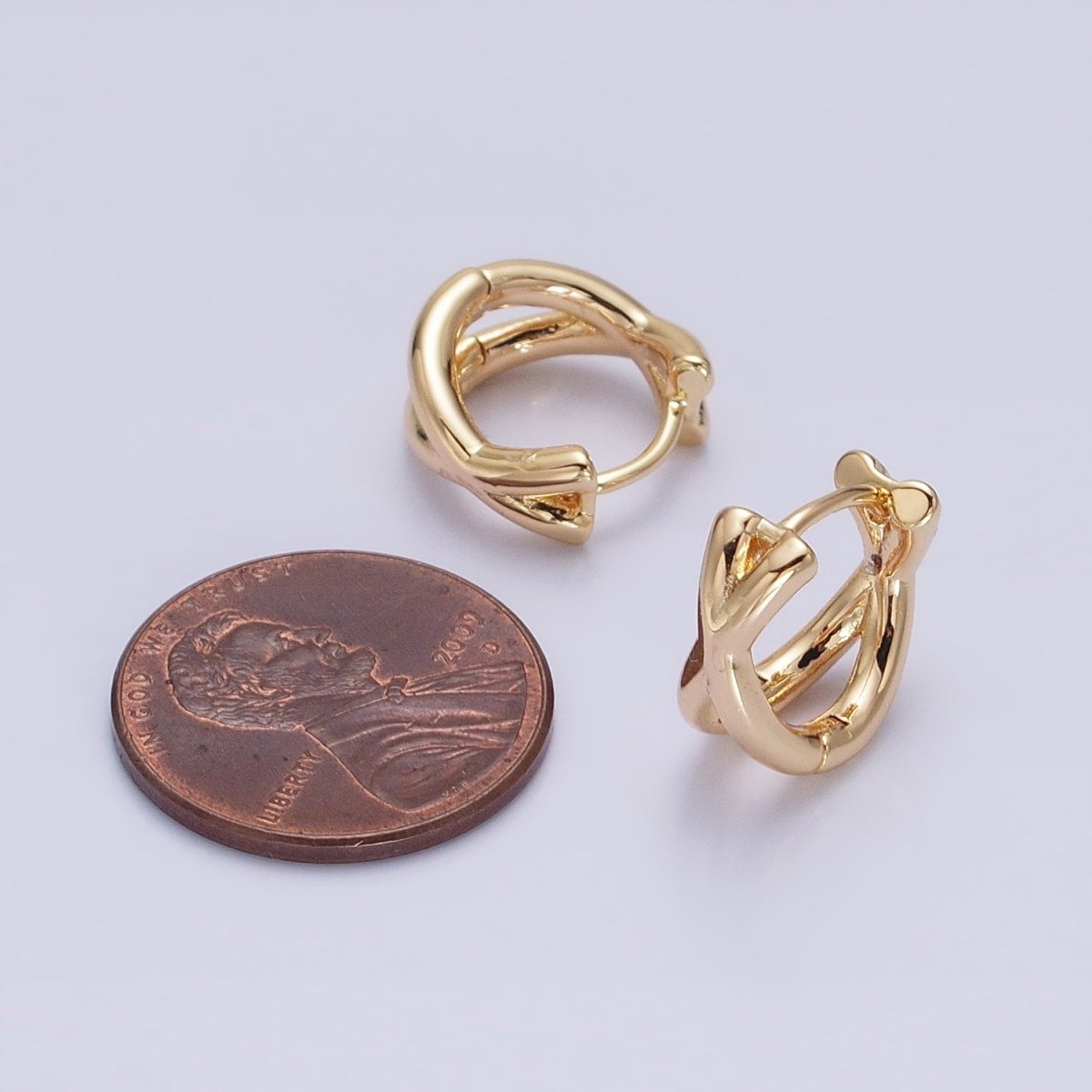 16K Gold Filled X Claw Double Band Geometric Huggie Earrings in Gold & Silver | AB1455 AB1456 - DLUXCA