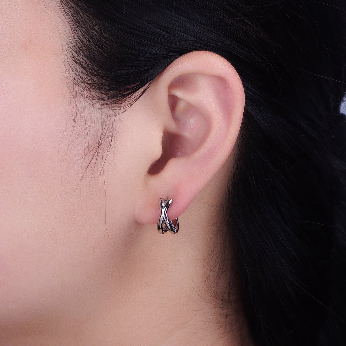 16K Gold Filled X Claw Double Band Geometric Huggie Earrings in Gold & Silver | AB1455 AB1456 - DLUXCA