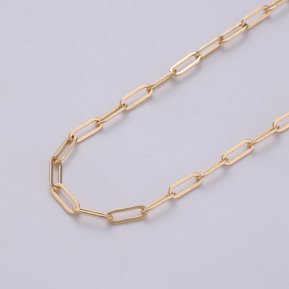 16k Gold Plated Paperclip Chain Necklace Paper Clip Chain 7x2mm by yard Lead, Nickel Free Unfinished Link Chain | ROLL-254 Clearance Pricing - DLUXCA