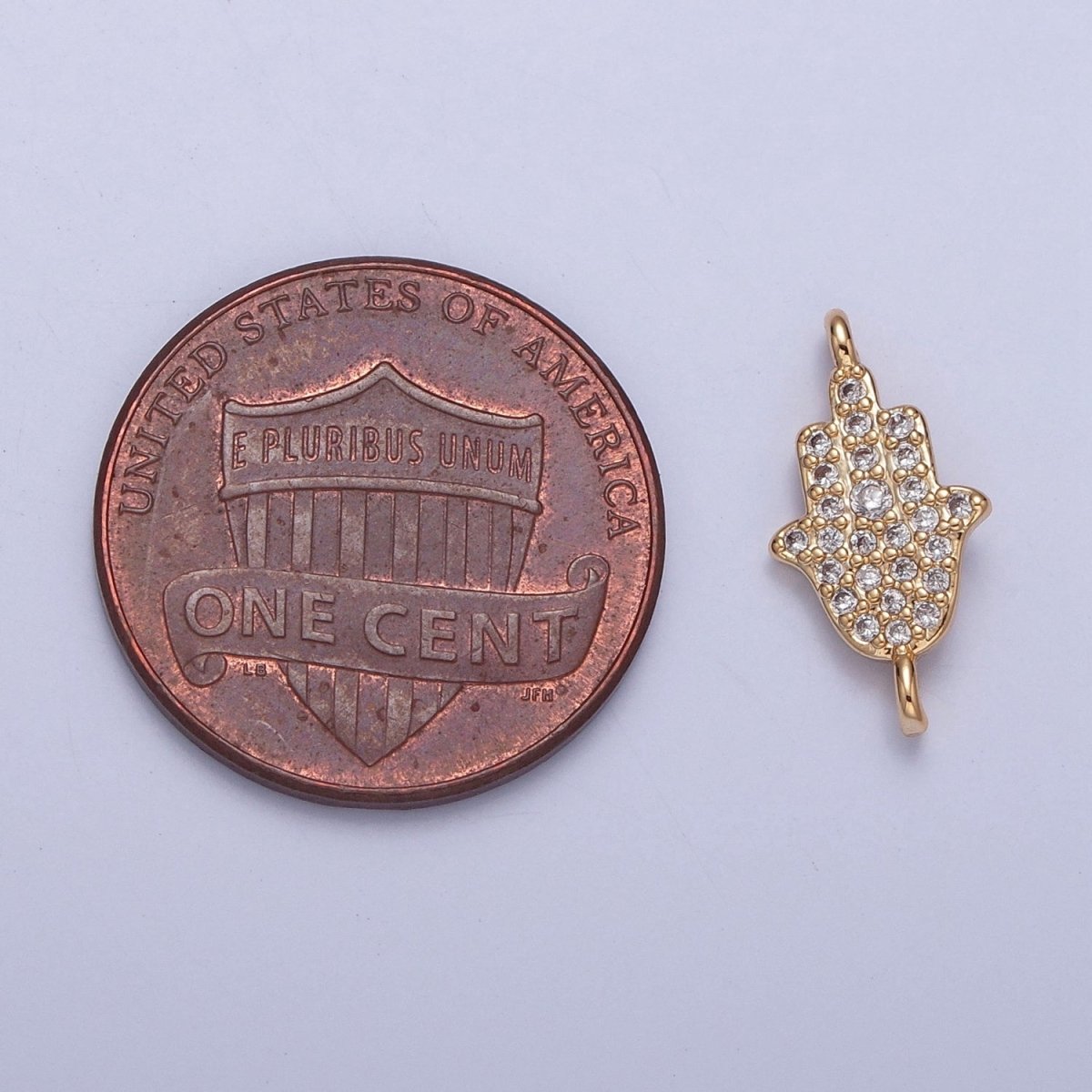 16K Gold Simple Hamsa Hand The Hand of God Charm with Micro Pave CZ Link Connector | DIY Connector Piece for Necklace Bracelet | G-917 - DLUXCA