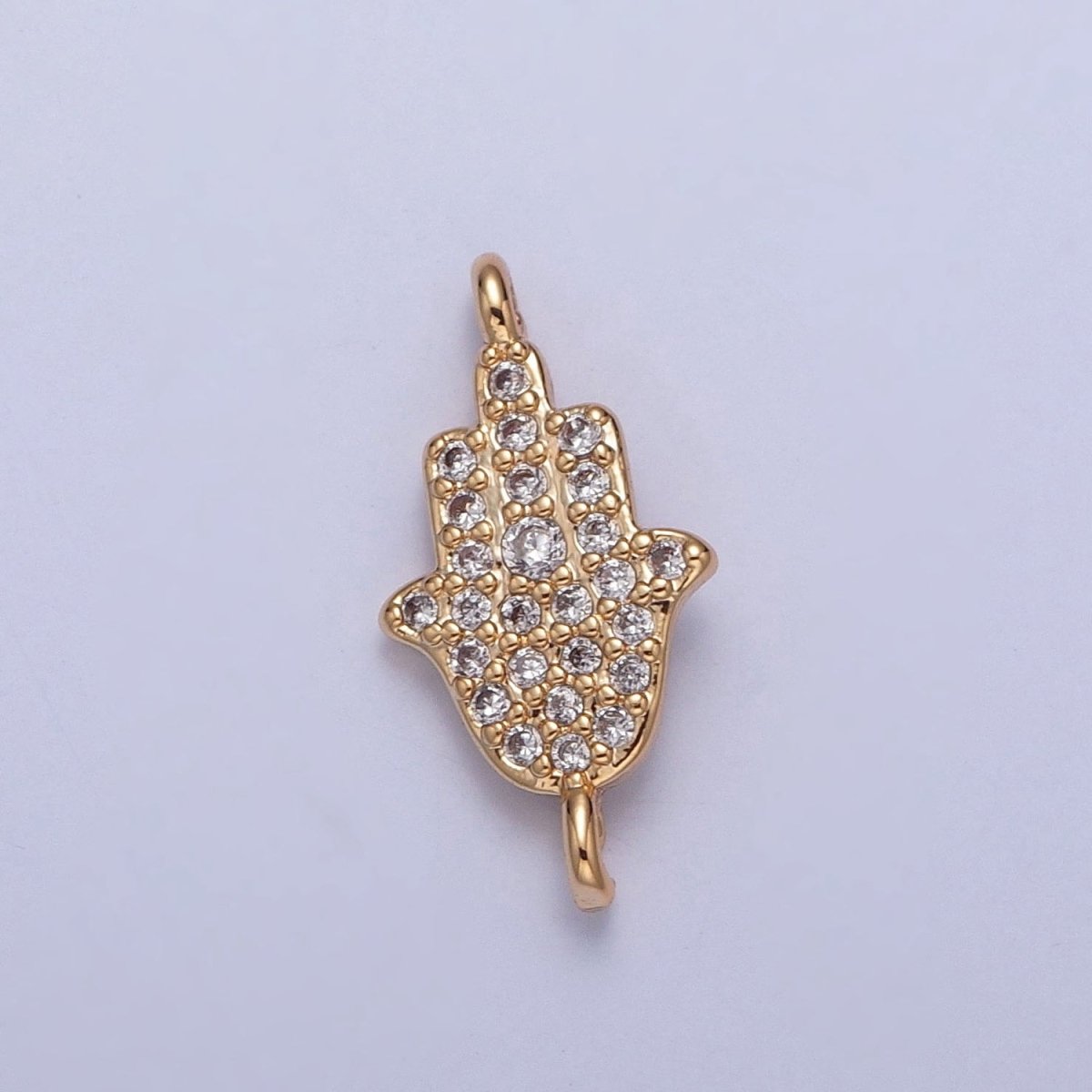 16K Gold Simple Hamsa Hand The Hand of God Charm with Micro Pave CZ Link Connector | DIY Connector Piece for Necklace Bracelet | G-917 - DLUXCA