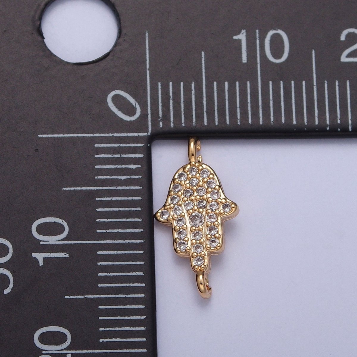 16K Gold Simple Hamsa Hand The Hand of God Charm with Micro Pave CZ Link Connector | DIY Connector Piece for Necklace Bracelet | G-917 - DLUXCA