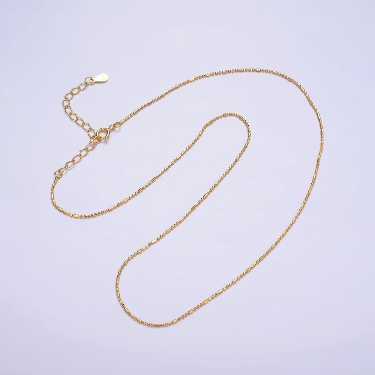 16K Gold Vermeil S925 Sterling Silver 0.9mm Dainty Bead Tube 15.5 Inch Choker Chain Necklace | WA-1948 Clearance Pricing - DLUXCA