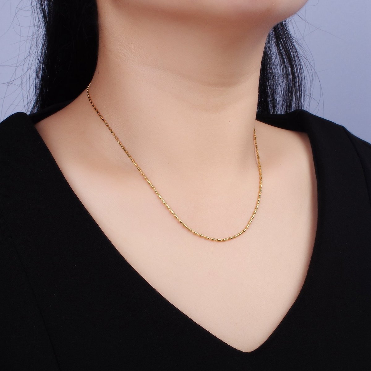16K Gold Vermeil S925 Sterling Silver 1.3mm Dainty Tube 15.5 Inch Chain Necklace | WA-1952 Clearance Pricing - DLUXCA