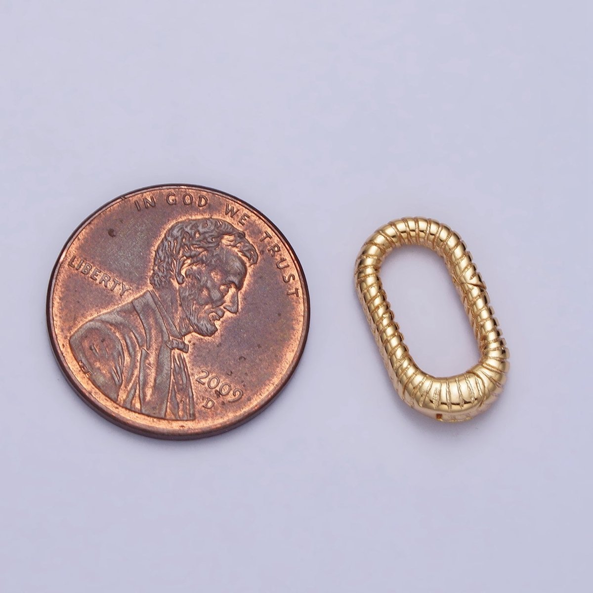 16mm Gold Textured Striped Oblong Push Spring Gate Ring Closure Enhancer Supply | Z-069 - DLUXCA