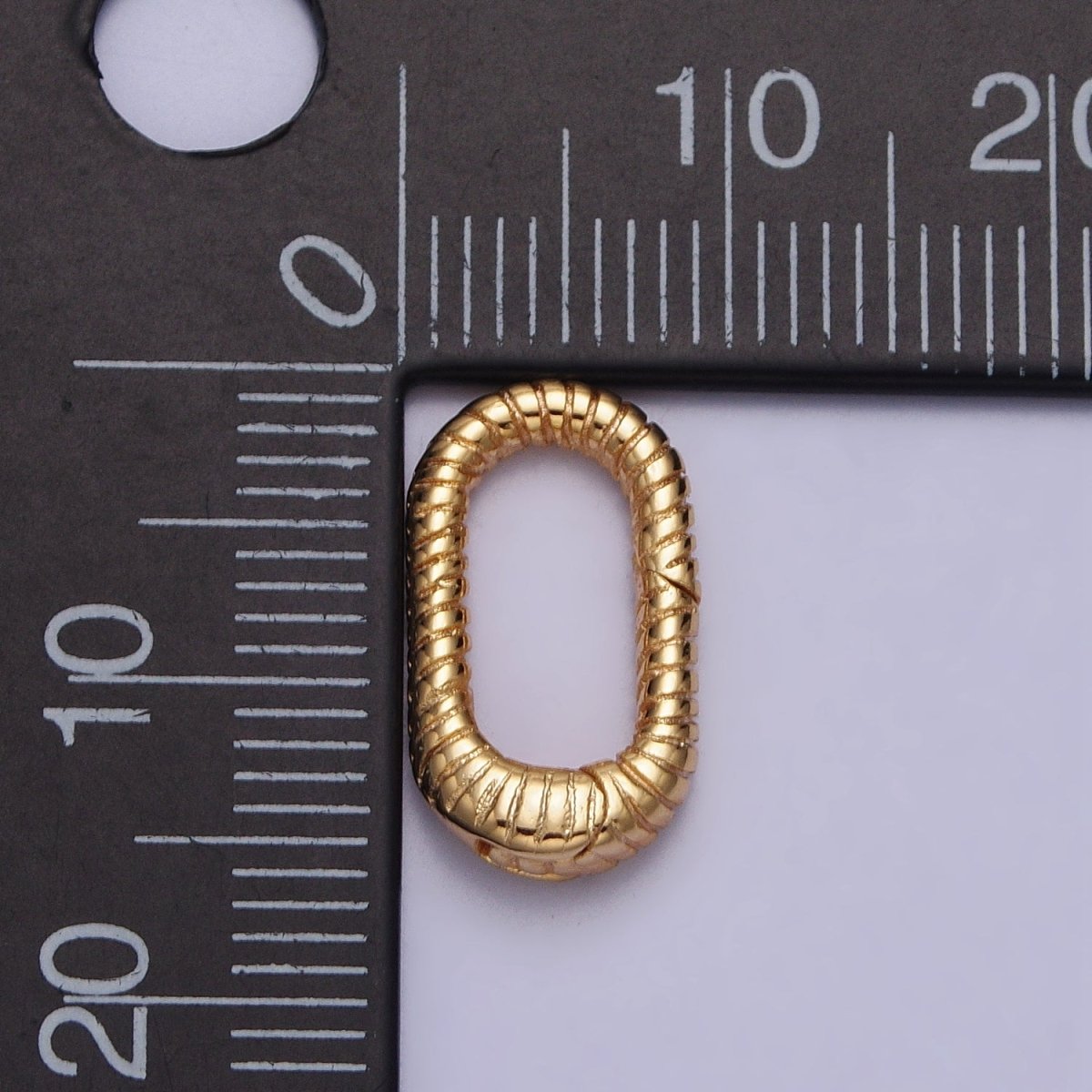 16mm Gold Textured Striped Oblong Push Spring Gate Ring Closure Enhancer Supply | Z-069 - DLUXCA
