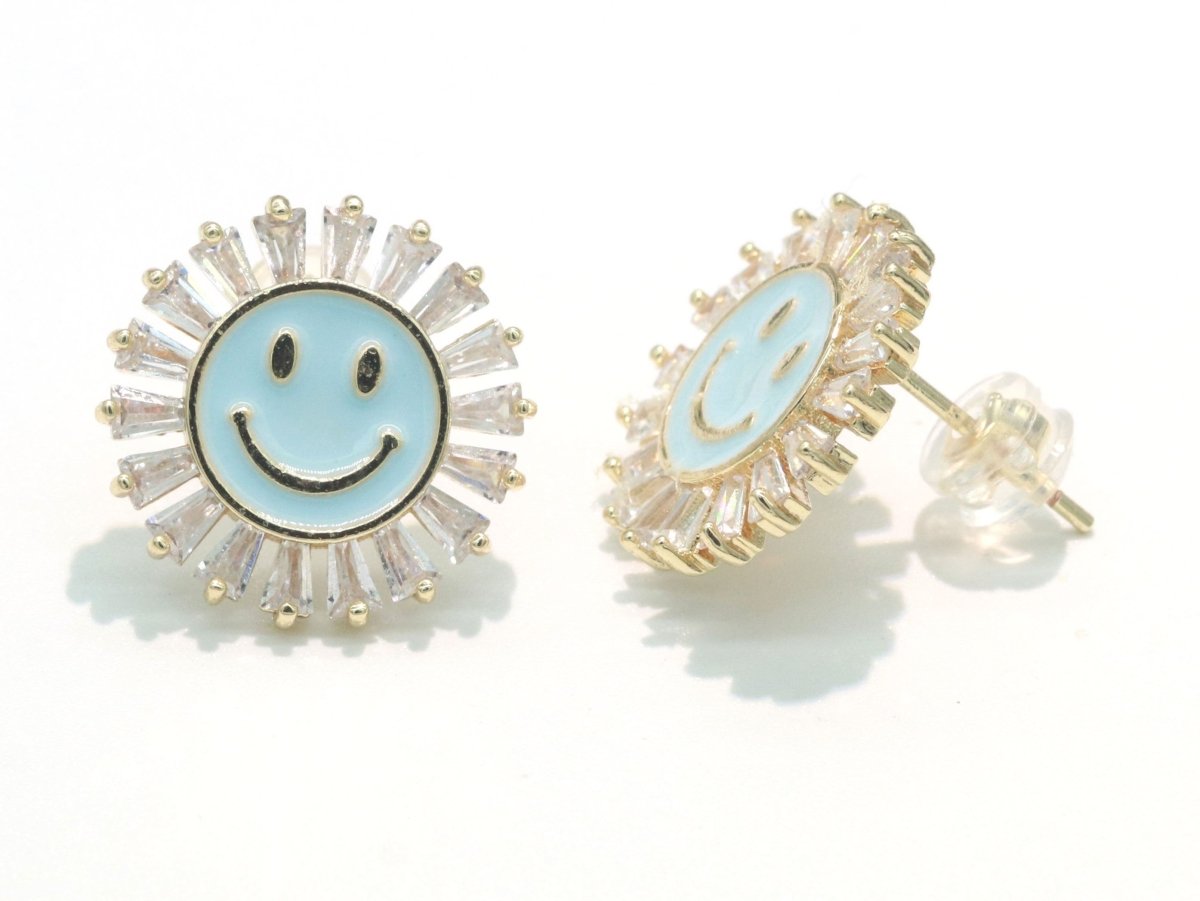 16mm Stud Enamel Smiley Face Stud Earrings Y2K 90S 1990's Cute Earring Harajuku P167 - DLUXCA