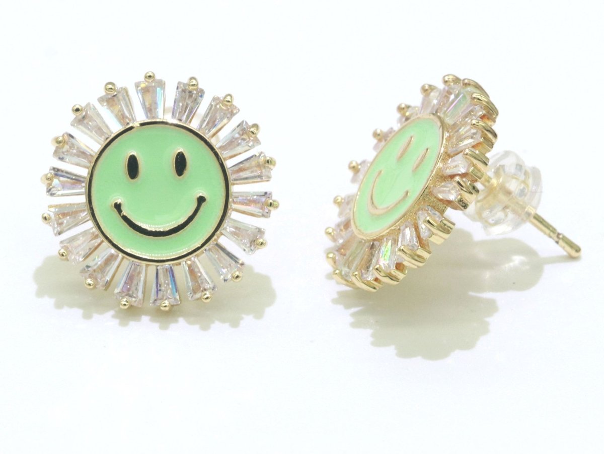 16mm Stud Enamel Smiley Face Stud Earrings Y2K 90S 1990's Cute Earring Harajuku P167 - DLUXCA