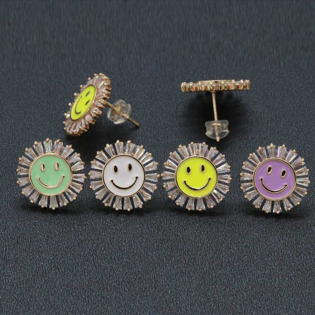 16mm Stud Enamel Smiley Face Stud Earrings Y2K 90S 1990's Cute Earring Harajuku P167 - DLUXCA