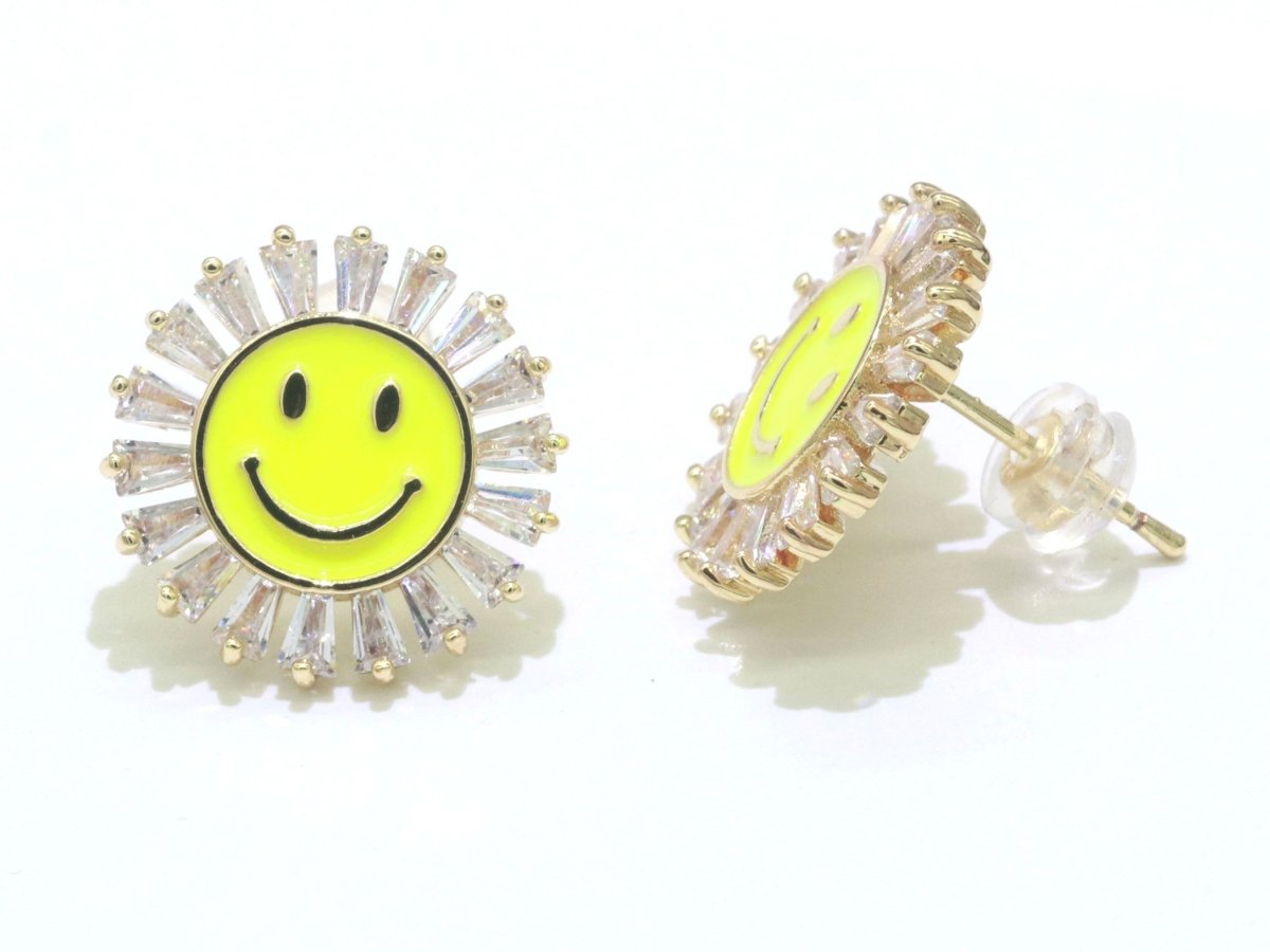 16mm Stud Enamel Smiley Face Stud Earrings Y2K 90S 1990's Cute Earring Harajuku P167 - DLUXCA