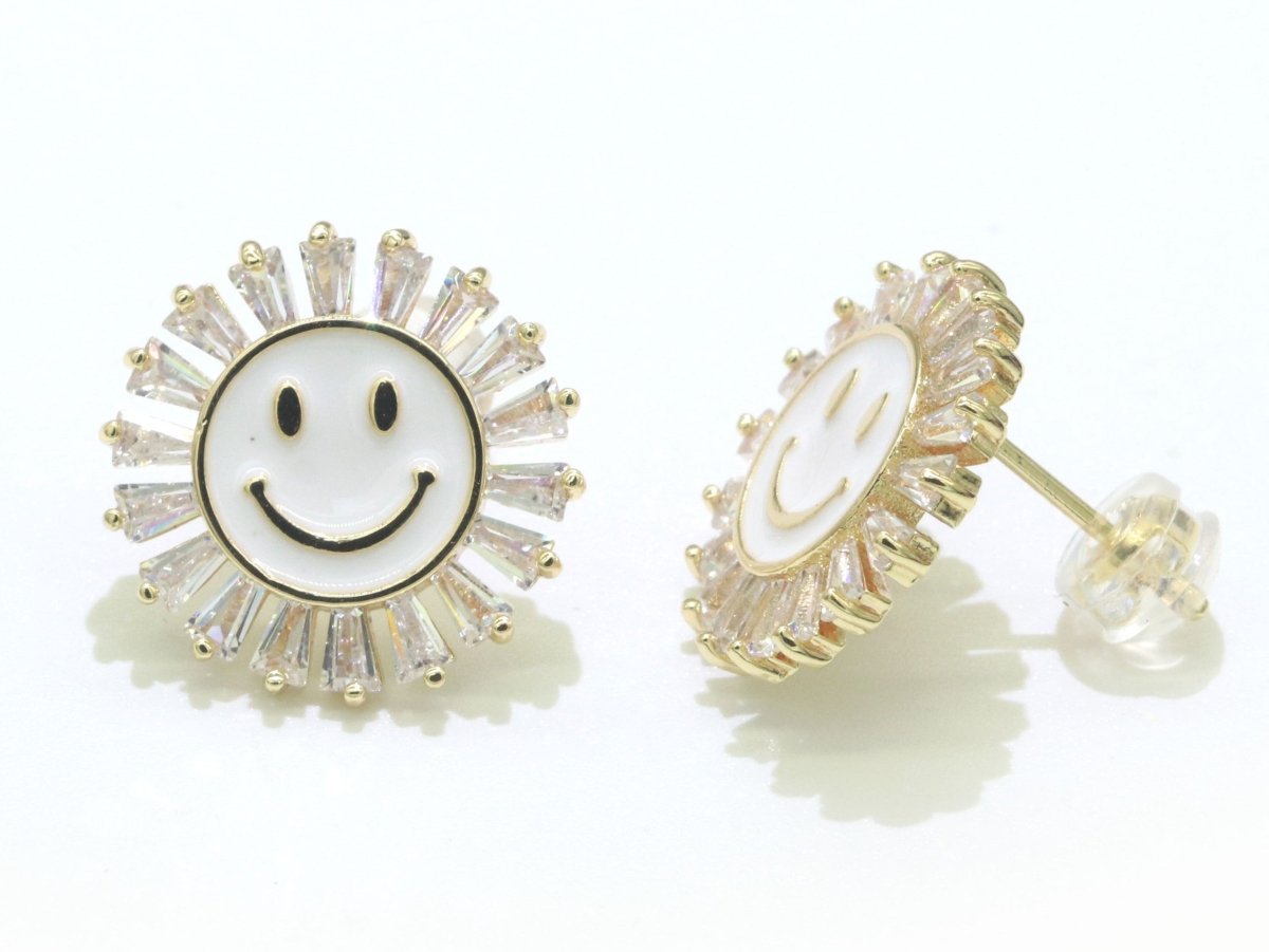 16mm Stud Enamel Smiley Face Stud Earrings Y2K 90S 1990's Cute Earring Harajuku P167 - DLUXCA