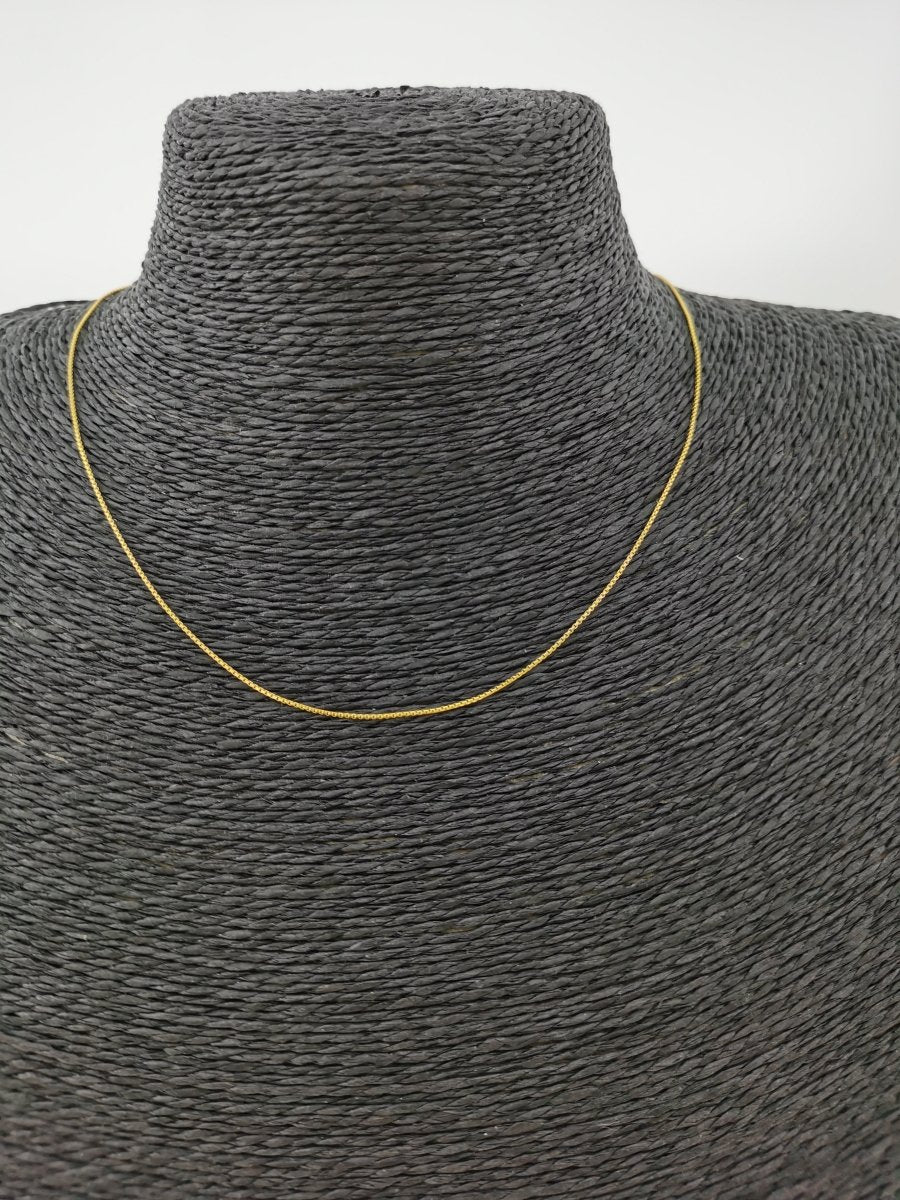 17.5 inch Box Chain Necklace, 24K Gold Plated Box Finished Necklace For Jewelry Making, Dainty 0.7mm Box Necklace w/ Spring Ring | CN-307 Clearance Pricing - DLUXCA