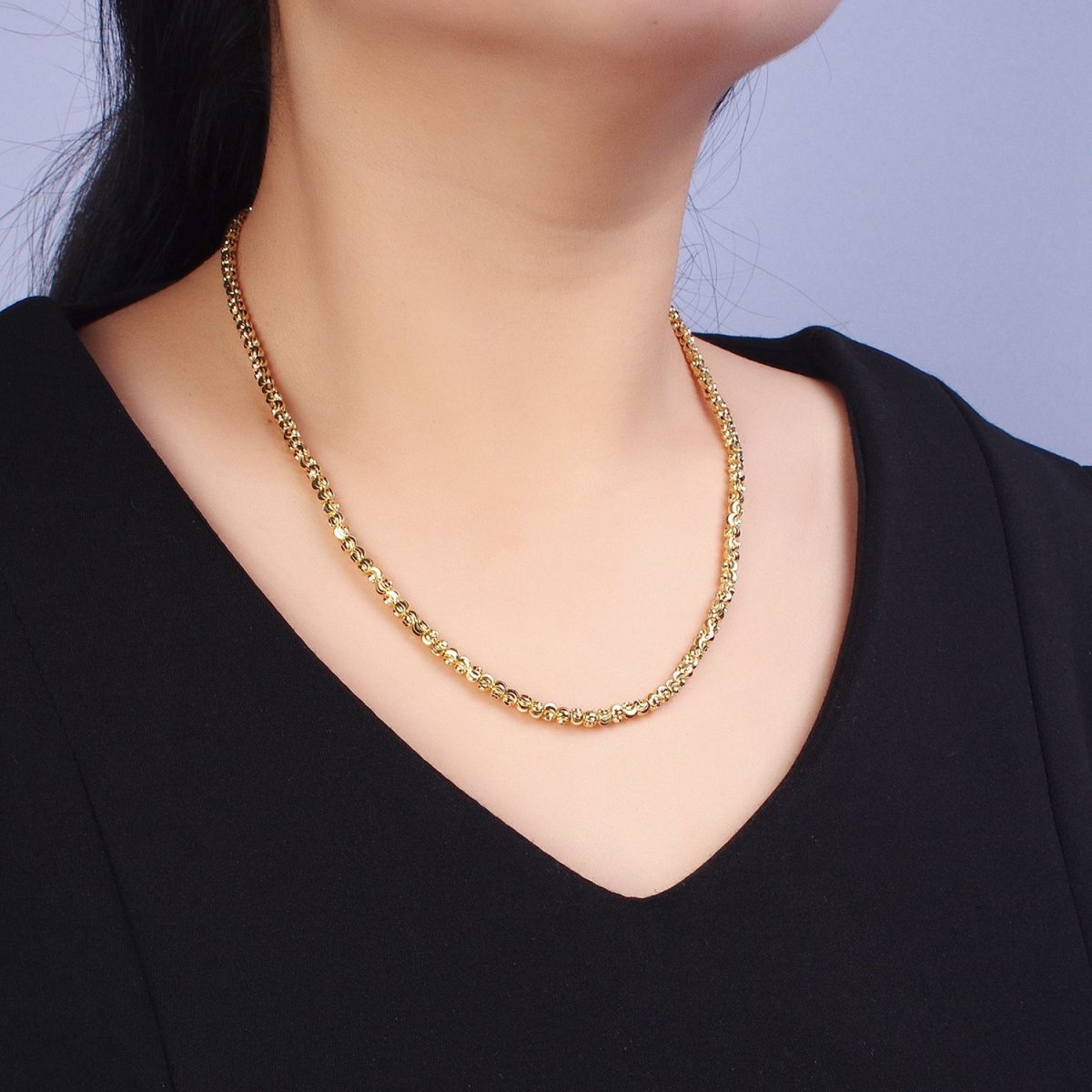 17.5 Inch Gold, Silver 3.5mm, 2.5mm Sparkling Moon Cut Ball Bead Chain Necklace | WA-1568 - WA-1571 Clearance Pricing - DLUXCA