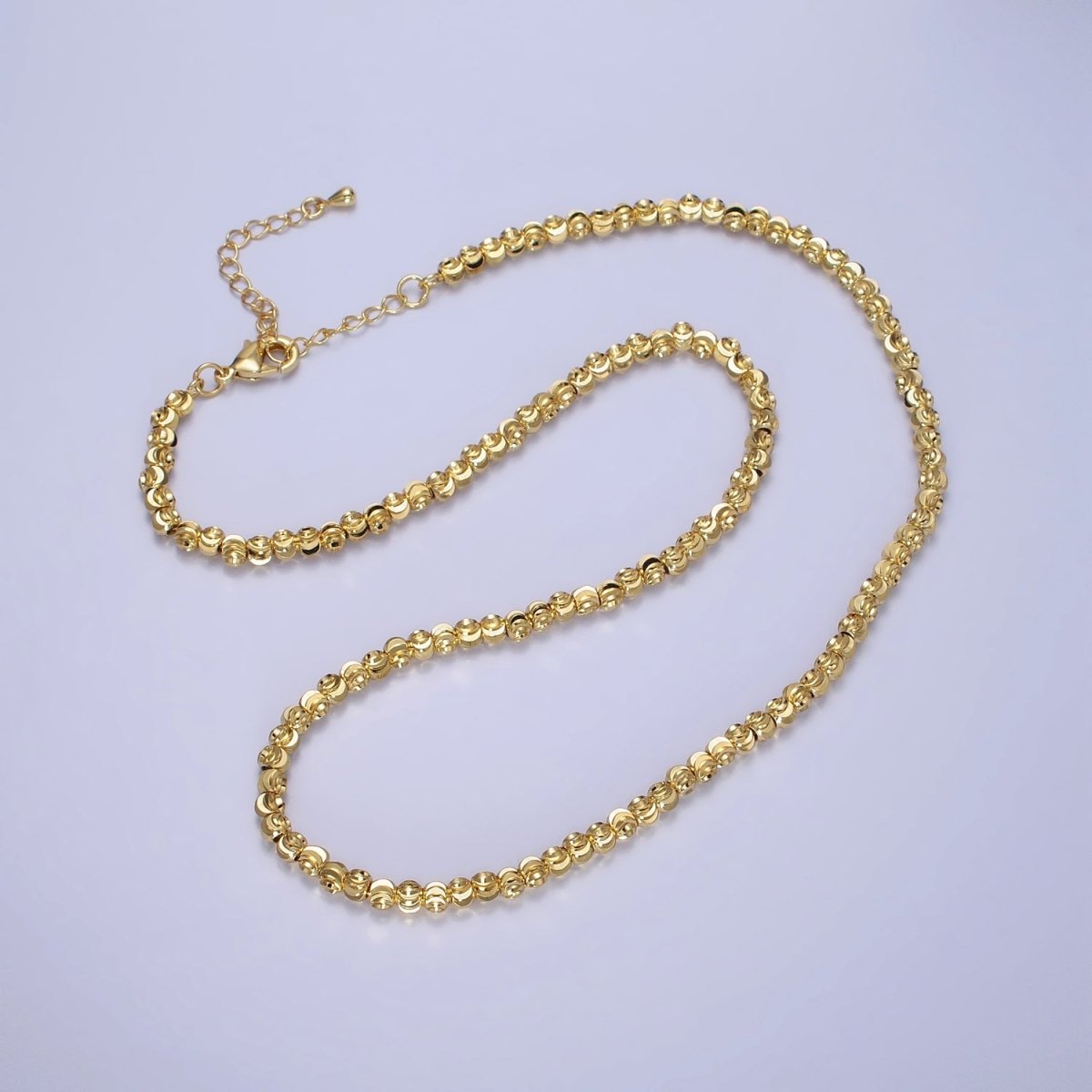 17.5 Inch Gold, Silver 3.5mm, 2.5mm Sparkling Moon Cut Ball Bead Chain Necklace | WA-1568 - WA-1571 Clearance Pricing - DLUXCA