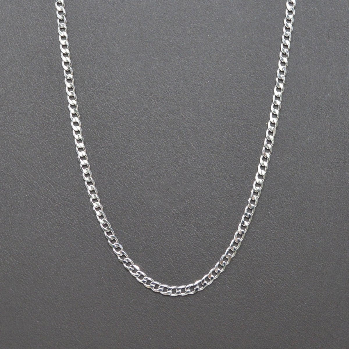 17.5 inch Silver Miami Cuban Curb Chain Necklace, White Gold Filled Curb Finished Necklace, 2.5mm Curb Necklace w/ Spring Ring | CN-1013 Clearance Pricing - DLUXCA