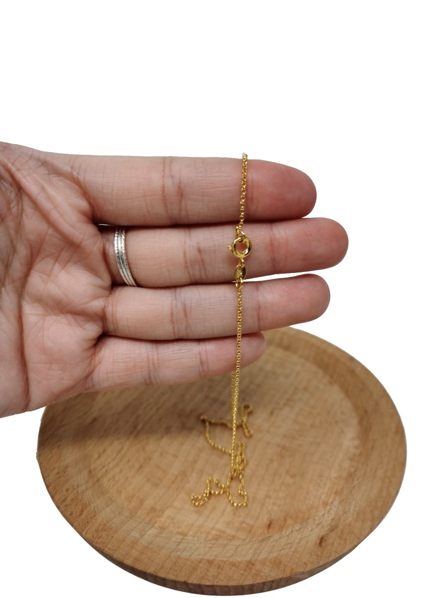 17.7 inch Rolo Necklace Chain For Jewelry Making, 24K Gold Plated Rolo Necklace, Dainty 1mm Rolo Necklace w/ Spring Ring | CN-443 Clearance Pricing - DLUXCA