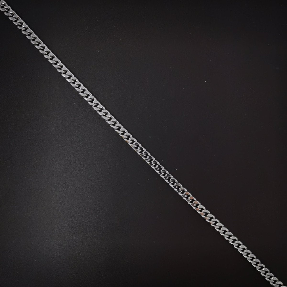 17.7 inch Silver Curb Chain Necklace, White Gold Filled Curb Finished Necklace, 3mm Curb Necklace w/ Spring Ring | CN-620 Clearance Pricing - DLUXCA