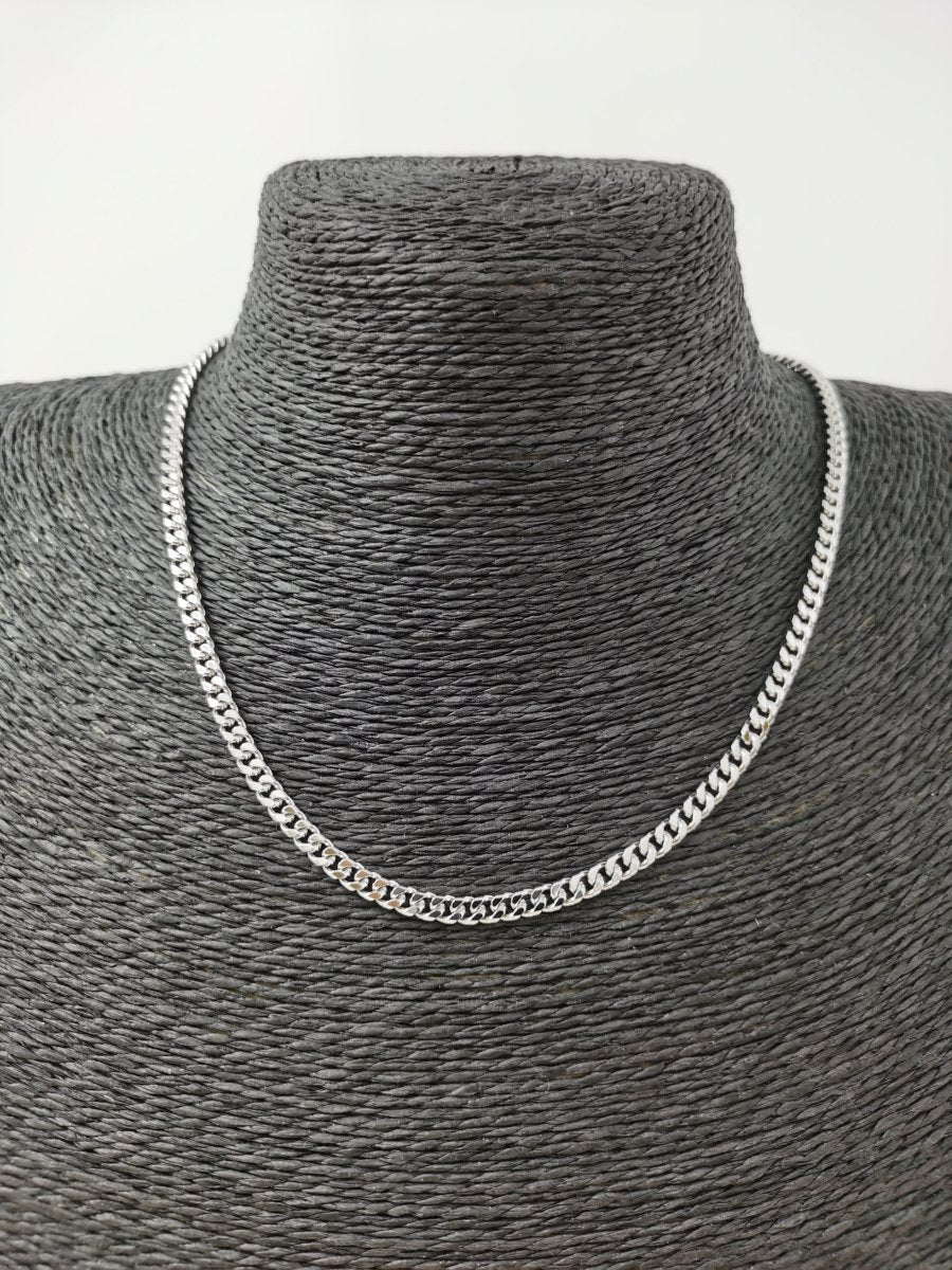 17.7 inch Silver Curb Chain Necklace, White Gold Filled Curb Finished Necklace, 3mm Curb Necklace w/ Spring Ring | CN-620 Clearance Pricing - DLUXCA