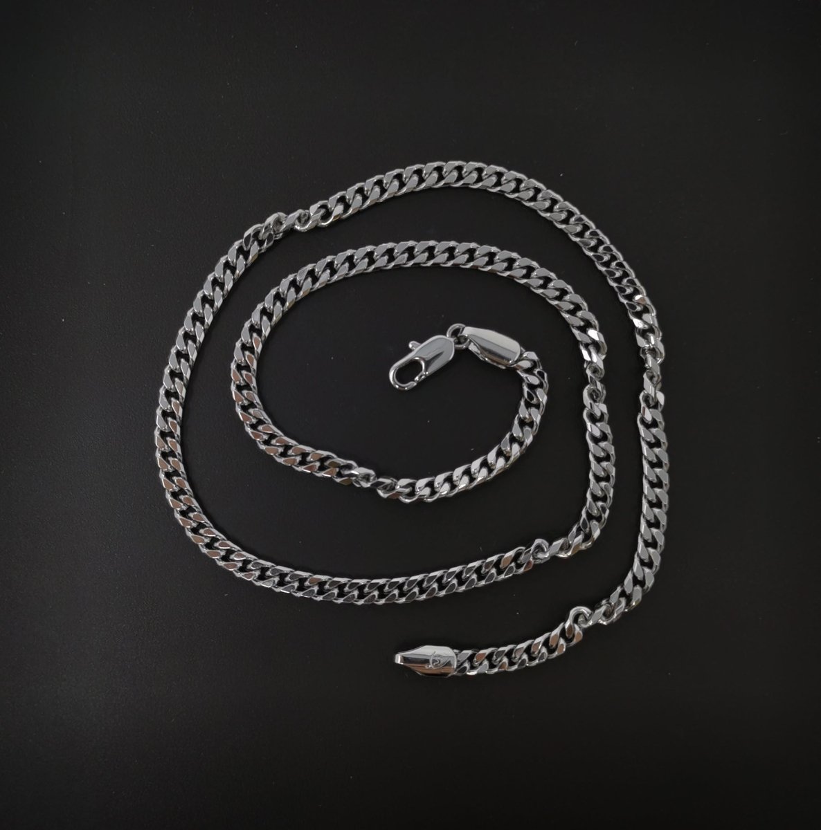 17.7 inch Silver Curb Chain Necklace, White Gold Filled Curb Finished Necklace, 3mm Curb Necklace w/ Spring Ring | CN-620 Clearance Pricing - DLUXCA