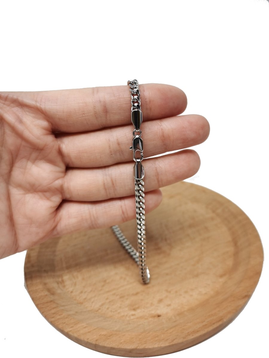 17.7 inch Silver Curb Chain Necklace, White Gold Filled Curb Finished Necklace, 3mm Curb Necklace w/ Spring Ring | CN-620 Clearance Pricing - DLUXCA