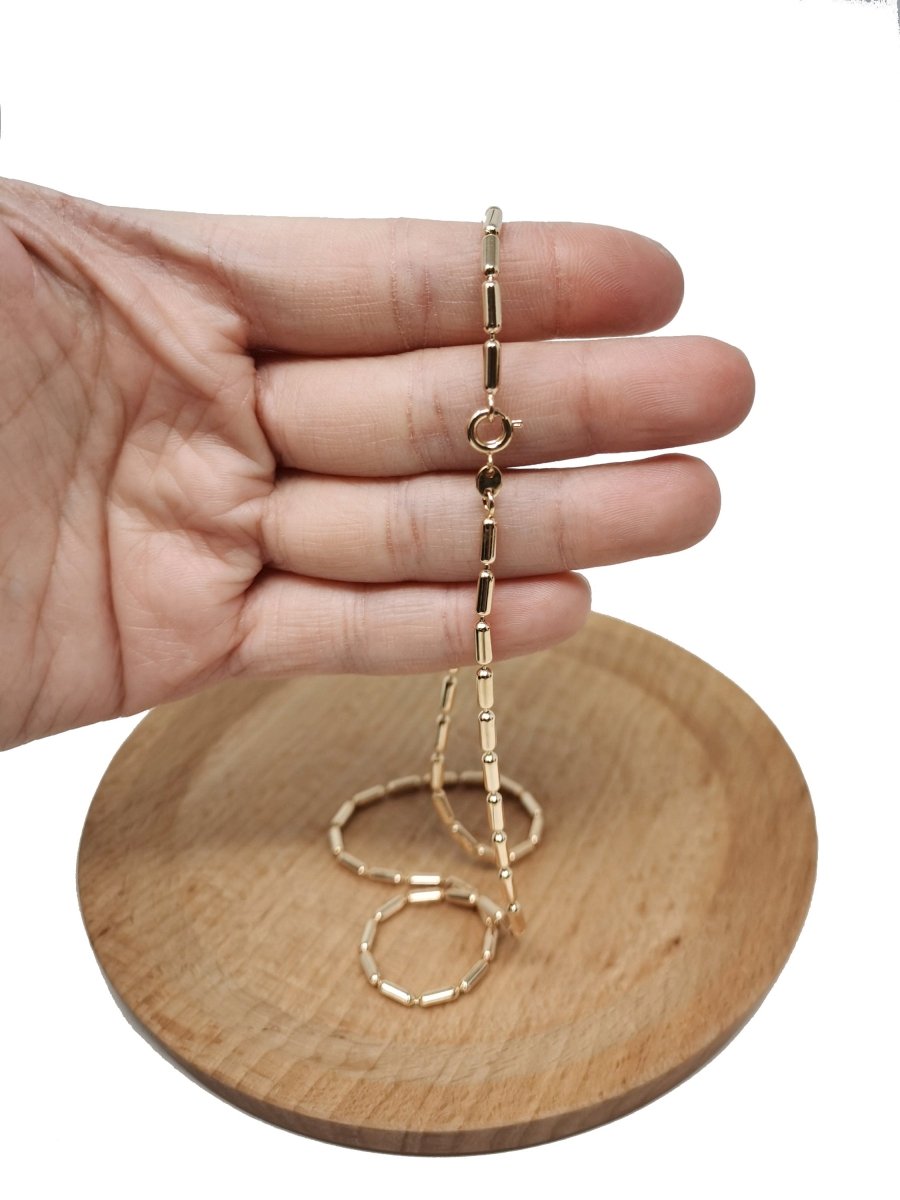 17.7 inches Layering Necklace, 18K Gold Plated 2mm Bead Necklace w/ Spring Rings | CN-657 - DLUXCA