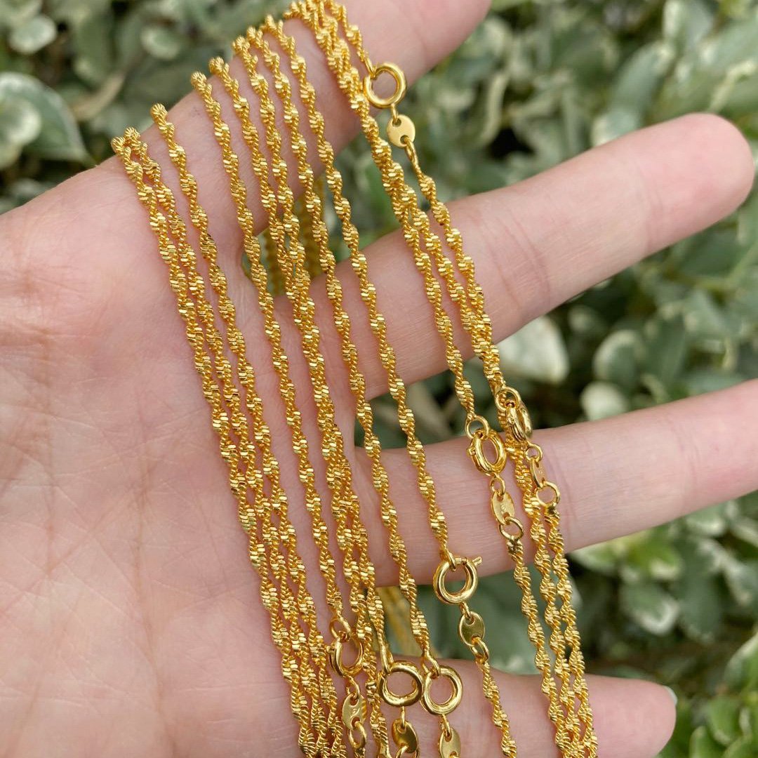 17.7'' Ready to Use 24K Gold Plated Rope Necklace Chain, Layering Rope Chain, Dainty 2.2mm Rope Necklace w/ Spring Ring | CN-003 Clearance Pricing - DLUXCA