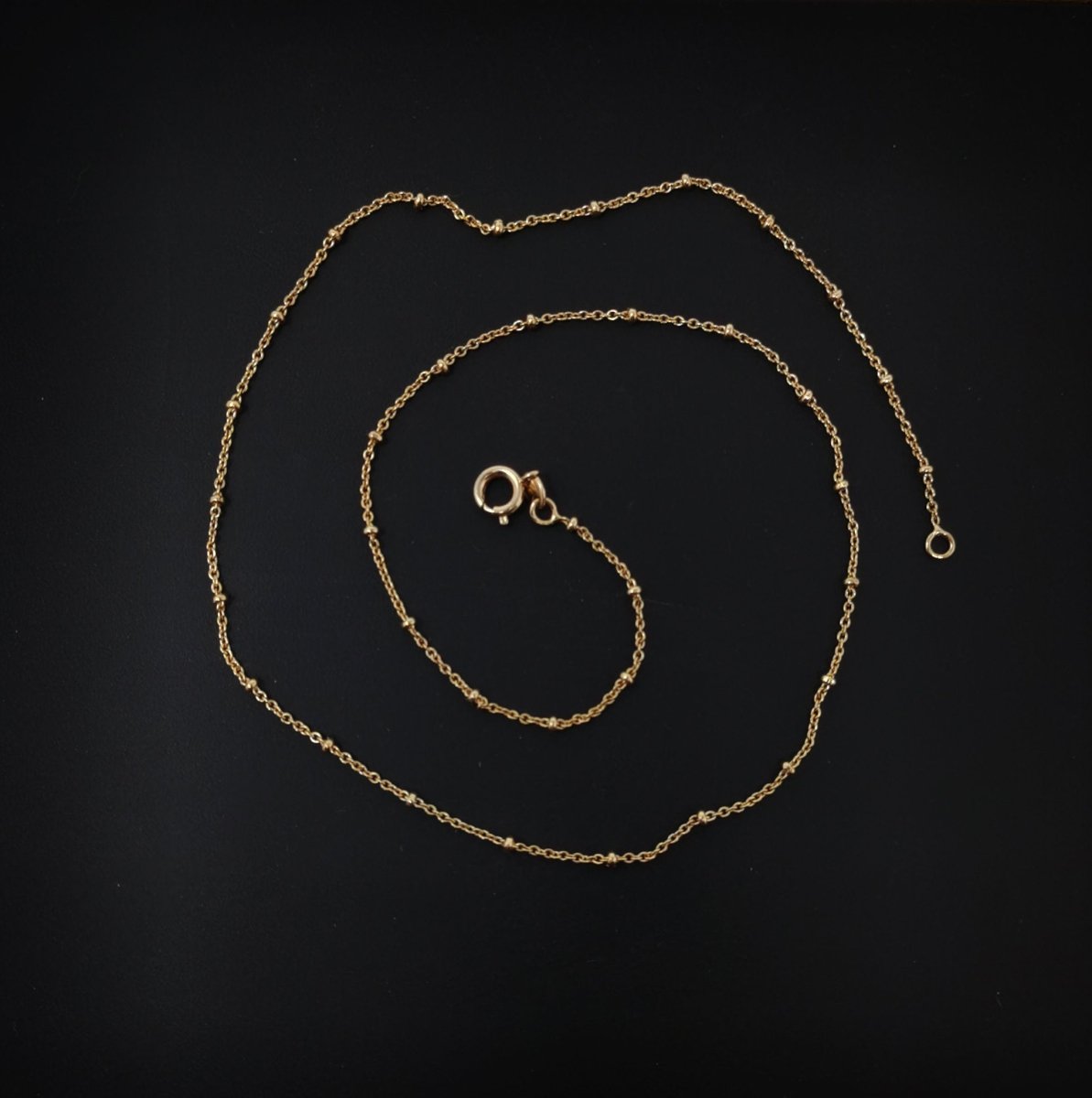 17.7" Ready To Use Rolo Layering Necklace, 18K Gold Plated Rolo Necklace For Pendant & Charm Necklace Making, Dainty 1mm Rolo Necklace w/ Spring Ring | CN-644 - DLUXCA