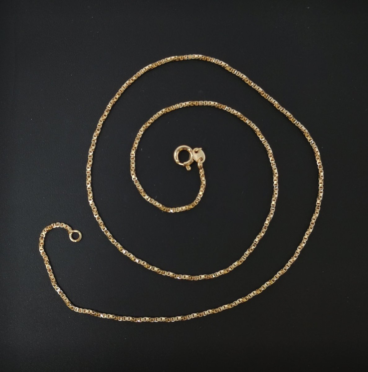 17.7" Ready To Wear 18K Rosy Gold Plated Box Chain Necklace, Layering Box Chain For Jewelry Making, Dainty 1mm Box Necklace w/ Spring Ring | CN-670 Clearance Pricing - DLUXCA