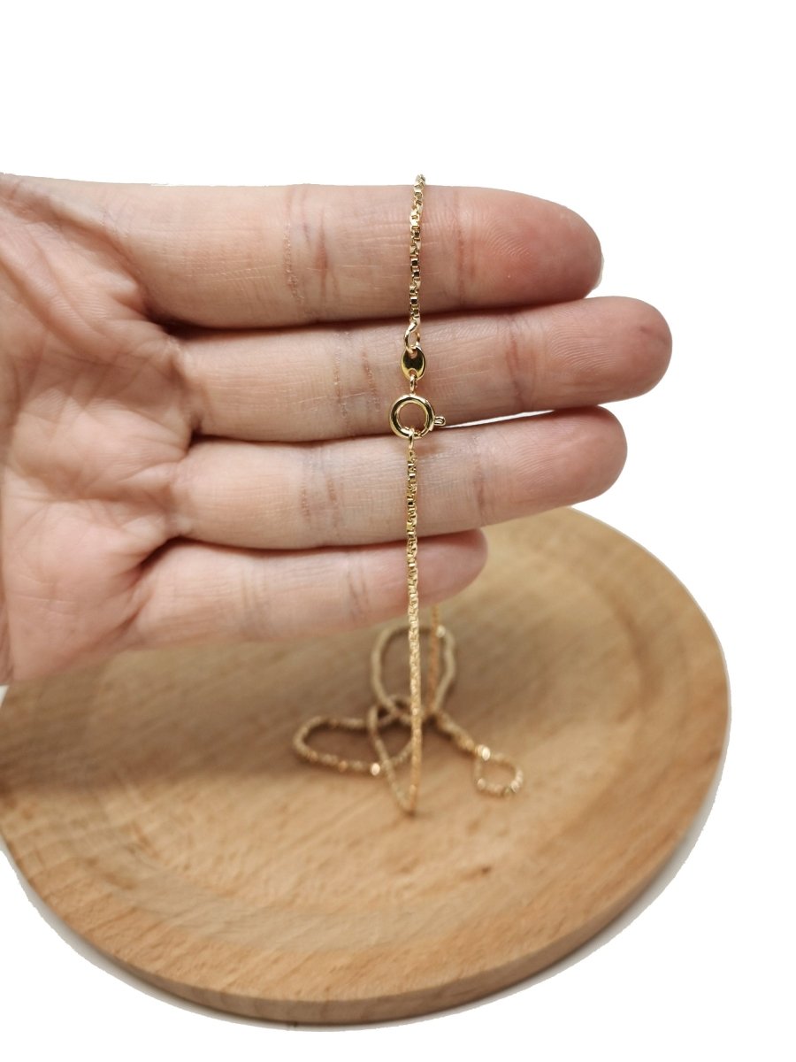 17.7" Ready To Wear 18K Rosy Gold Plated Box Chain Necklace, Layering Box Chain For Jewelry Making, Dainty 1mm Box Necklace w/ Spring Ring | CN-670 Clearance Pricing - DLUXCA