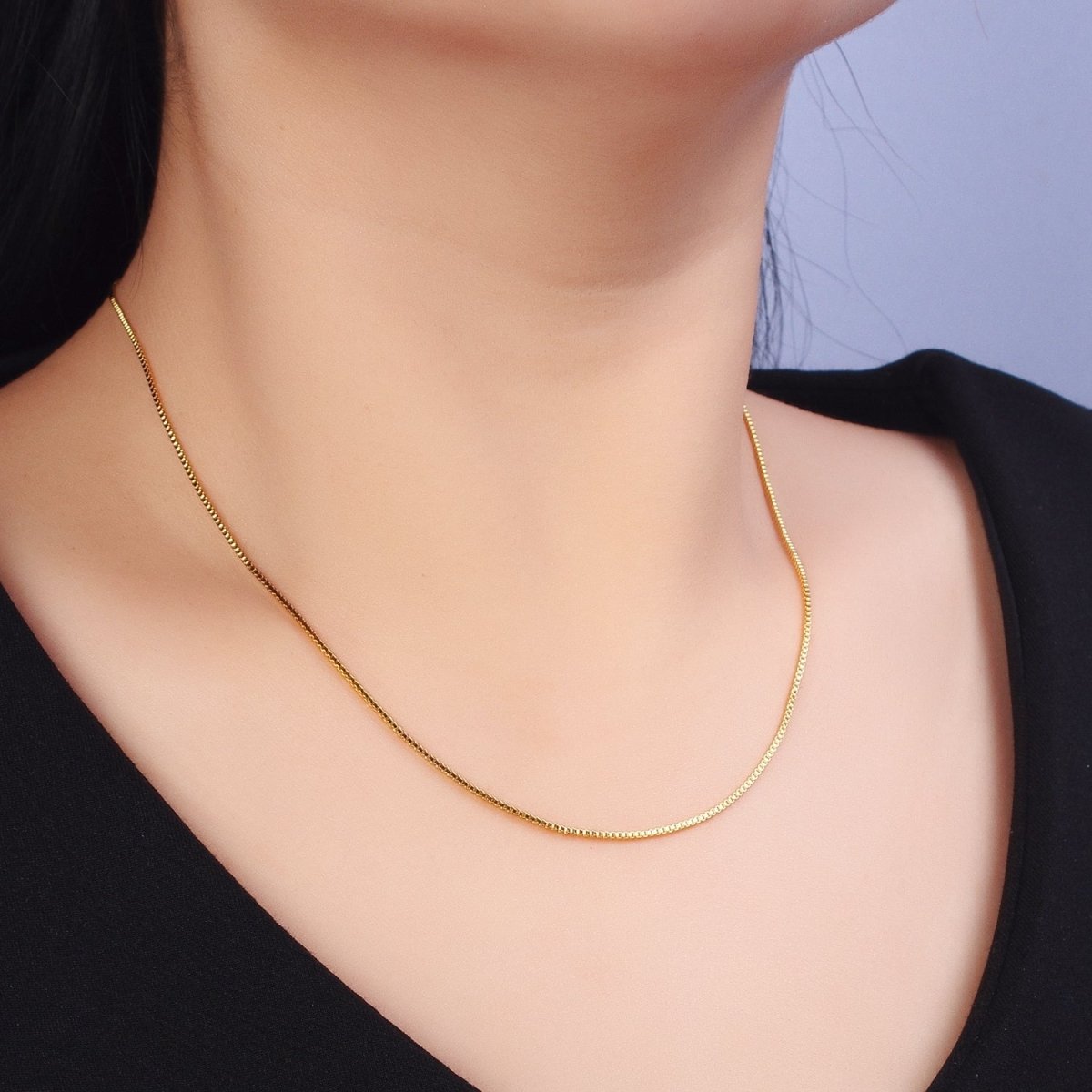 17.75 inch Box Chain Necklace - 24k Gold Filled Box Chain Delicate Dainty Layered Necklace | WA-1644 Clearance Pricing - DLUXCA