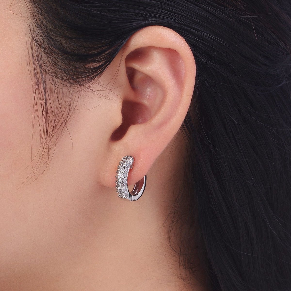 17mm Clear Micro Paved CZ Huggie Earrings in Gold & Silver | AB137 AB138 - DLUXCA