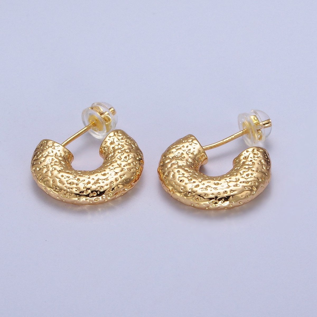 17mm Hammered C-Shaped Textured Chubby Hoop Earrings in Gold & Silver | AB047 AB048 - DLUXCA
