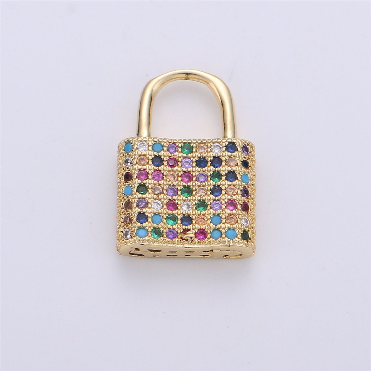 17x12mm Dainty Padlock Lock Charm 18k gold Filled Micro Pave Charm, Colorful Cubic Charm, Silver Lock, Gold Lock Charm for Necklace Earring, K-152 - DLUXCA