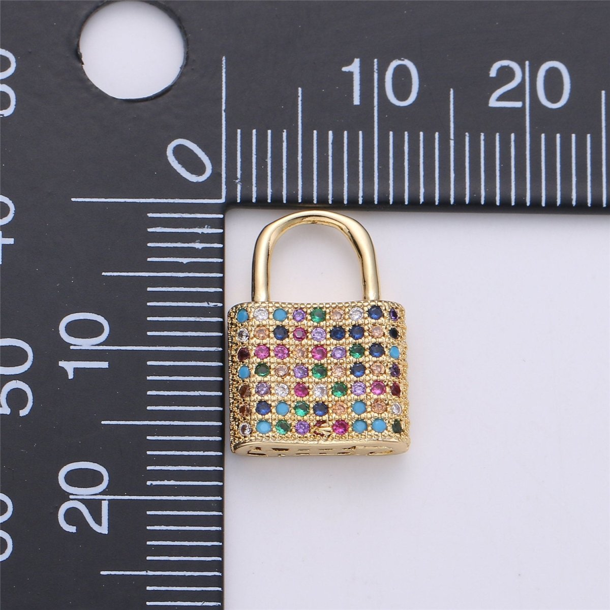 17x12mm Dainty Padlock Lock Charm 18k gold Filled Micro Pave Charm, Colorful Cubic Charm, Silver Lock, Gold Lock Charm for Necklace Earring, K-152 - DLUXCA