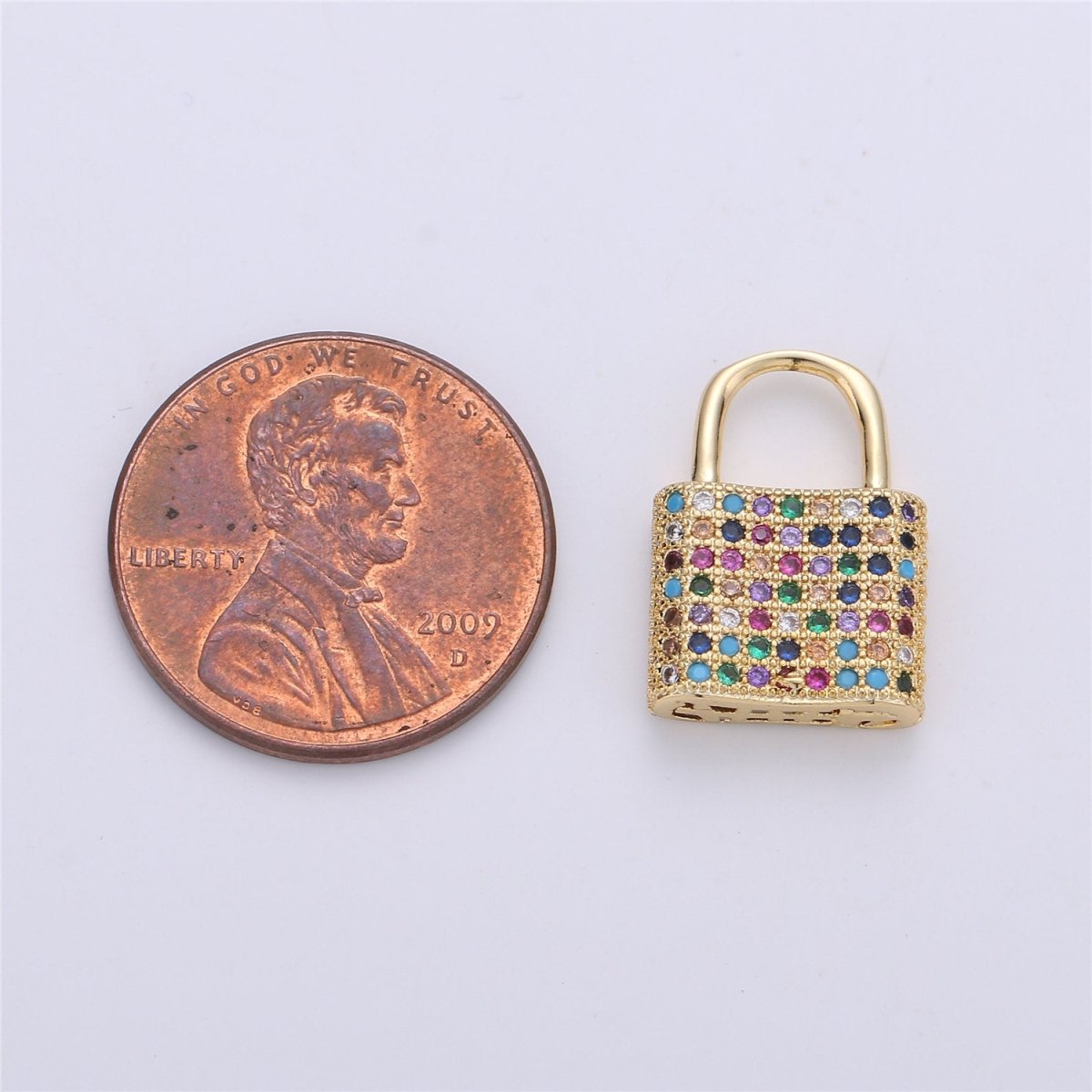 17x12mm Dainty Padlock Lock Charm 18k gold Filled Micro Pave Charm, Colorful Cubic Charm, Silver Lock, Gold Lock Charm for Necklace Earring, K-152 - DLUXCA