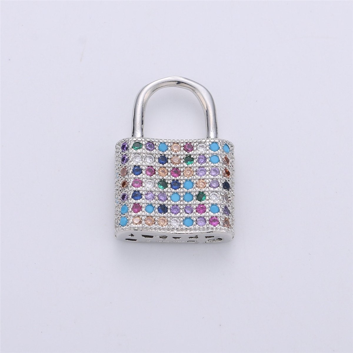 17x12mm Dainty Padlock Lock Charm 18k gold Filled Micro Pave Charm, Colorful Cubic Charm, Silver Lock, Gold Lock Charm for Necklace Earring, K-152 - DLUXCA