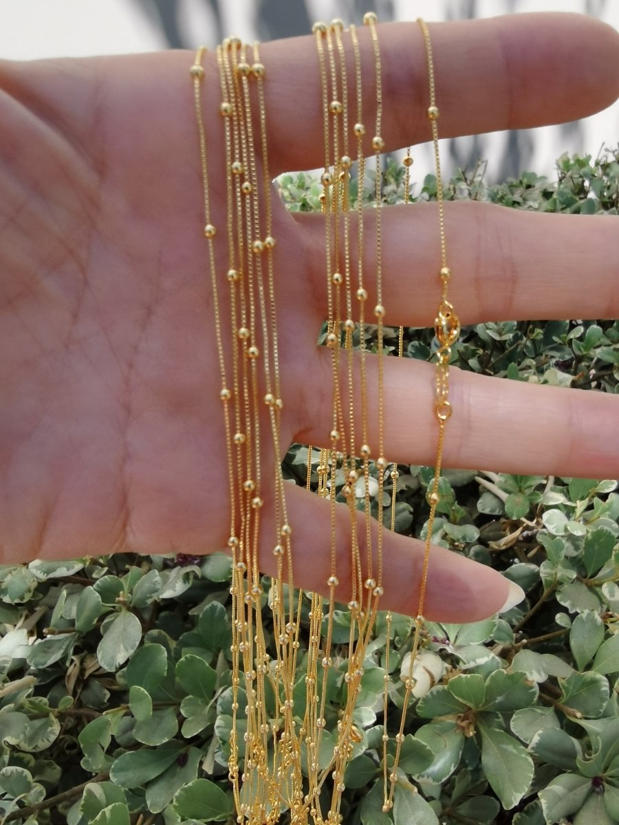 18 inch Box Chain Necklace, 24K Gold Plated Box Finished Chain For Jewelry Necklace Making, Dainty 2mm Box Necklace w/ Spring Ring | CN-761 Clearance Pricing - DLUXCA