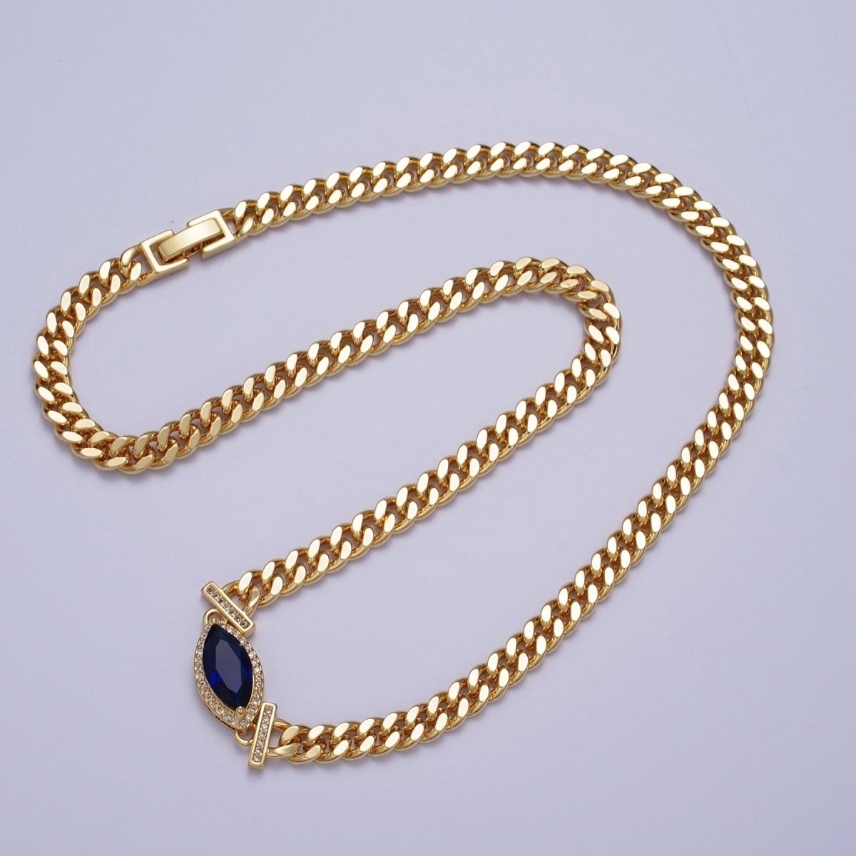 18 Inch Micro Paved Marquise CZ Flat Curb Link Chain Gold Necklace | WA-1209 - WA-1214 Clearance Pricing - DLUXCA