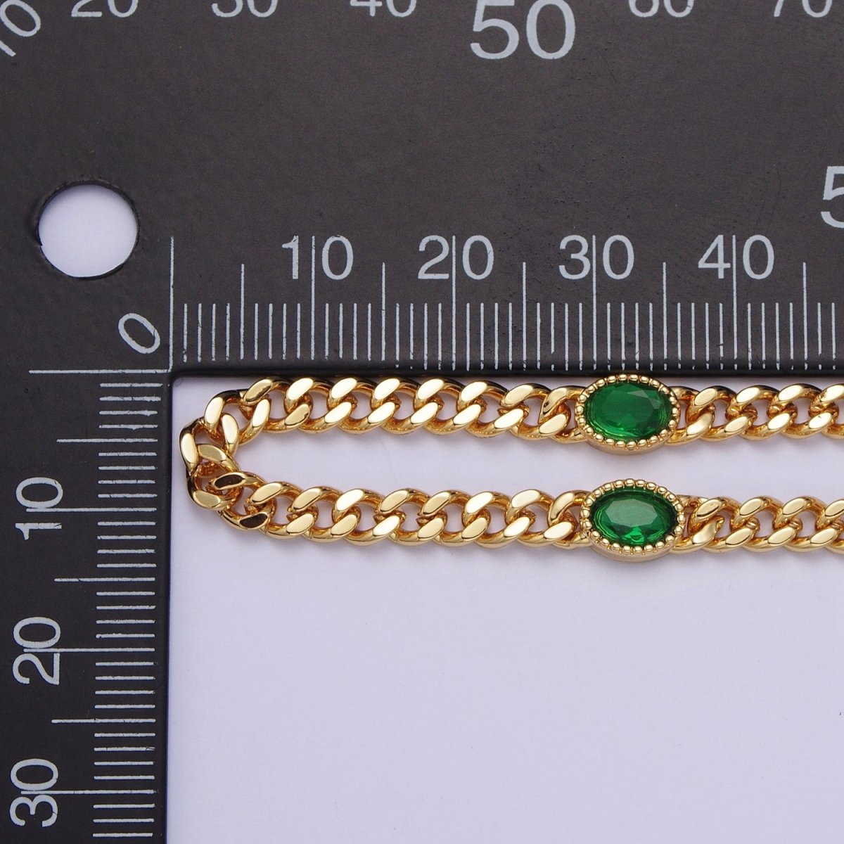 18 Inch Oval CZ 4mm Gold Flat Curb Chain Necklace | WA-1203 - WA-1208 Clearance Pricing - DLUXCA