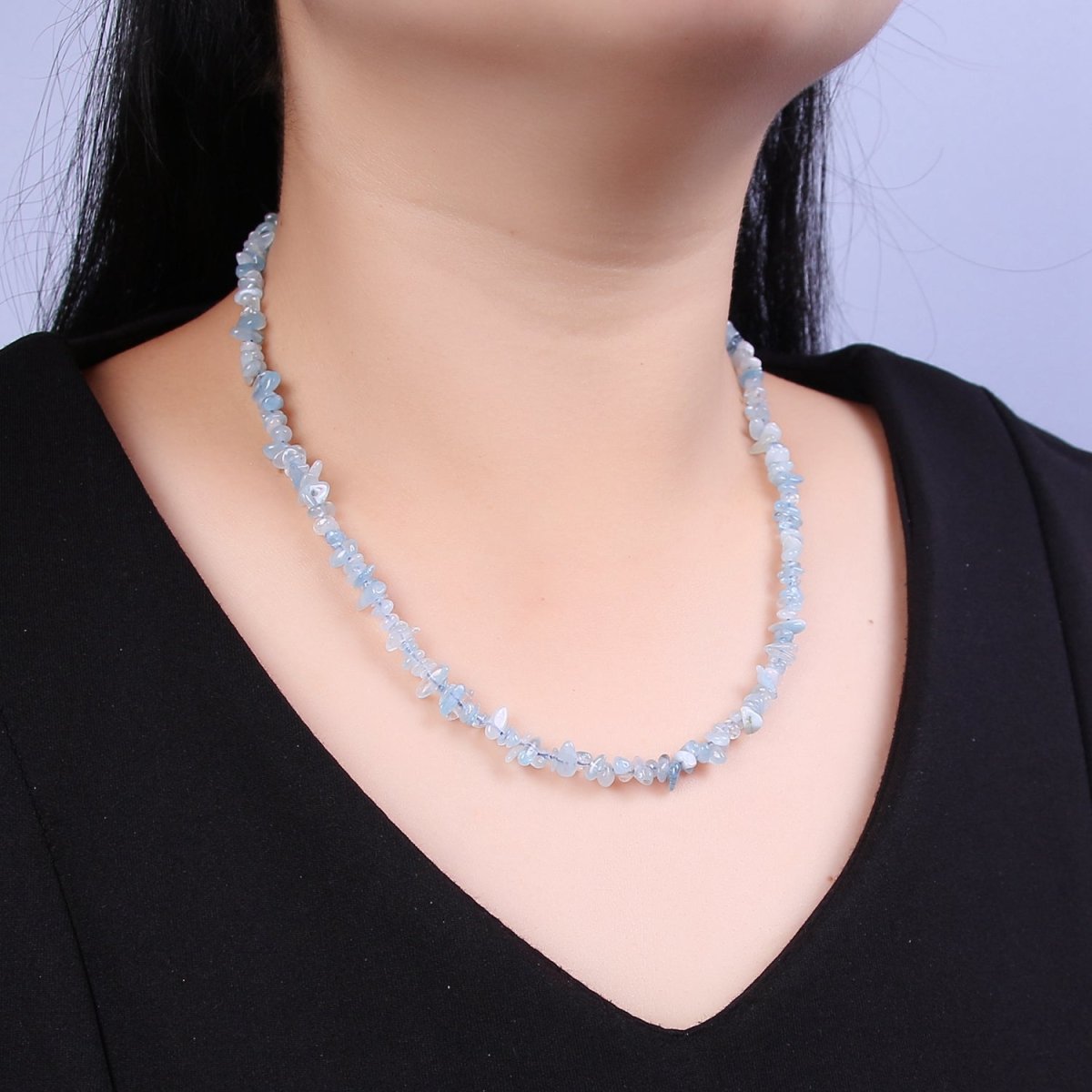 18.2 Inch Natural Blue Apatite Crystal Stone Bead Necklace with 2" Extender | WA-641 Clearance Pricing - DLUXCA