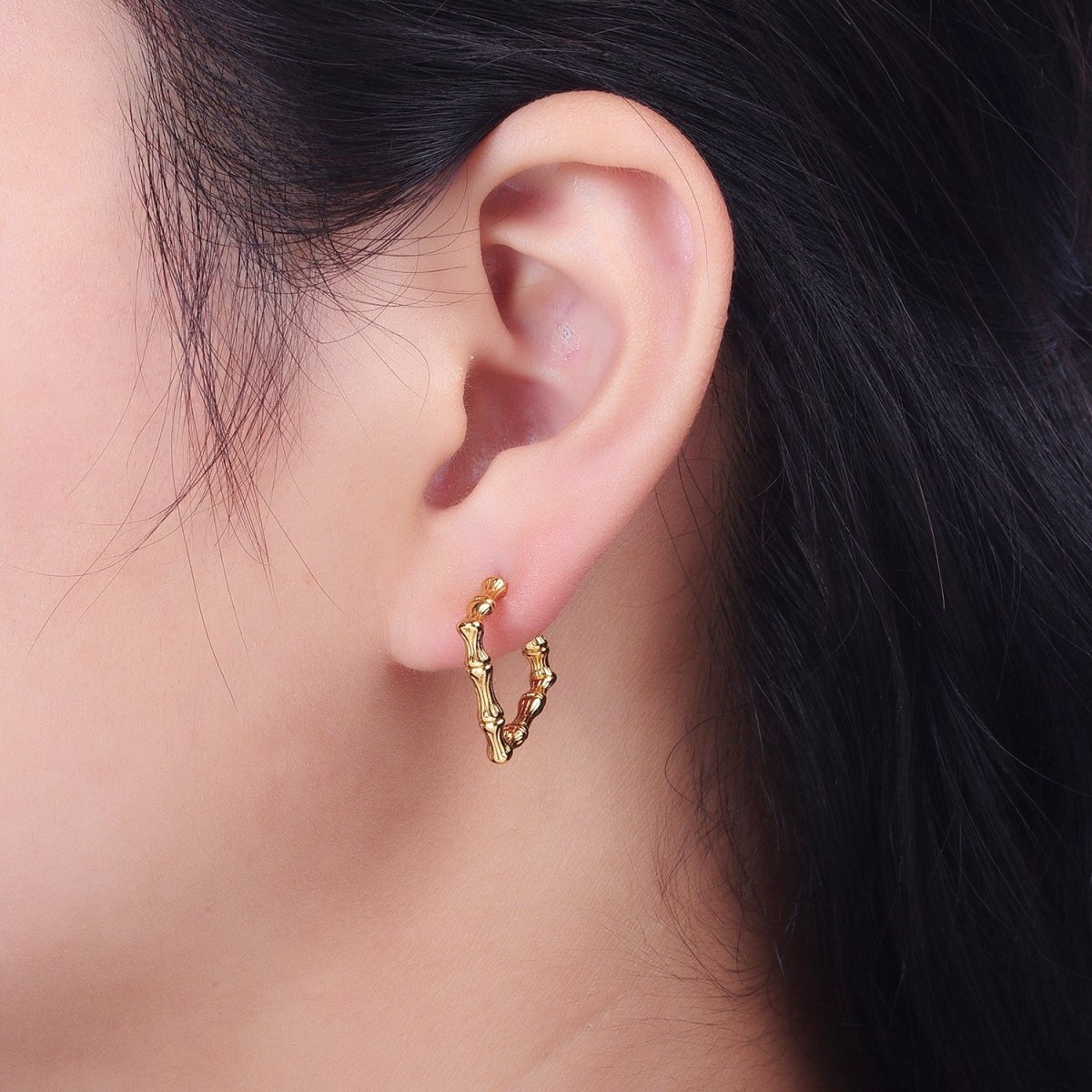 18K, 16K, 24K Gold Filled 20mm Bamboo Rhombus Geometric Hoops Earring | Y-310 Y-311 Y-312 - DLUXCA