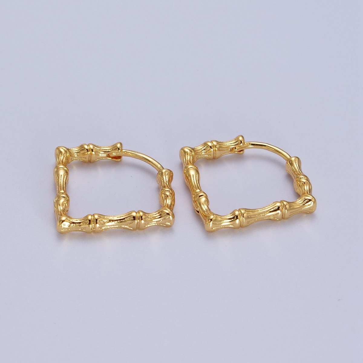 18K, 16K, 24K Gold Filled 20mm Bamboo Rhombus Geometric Hoops Earring | Y-310 Y-311 Y-312 - DLUXCA