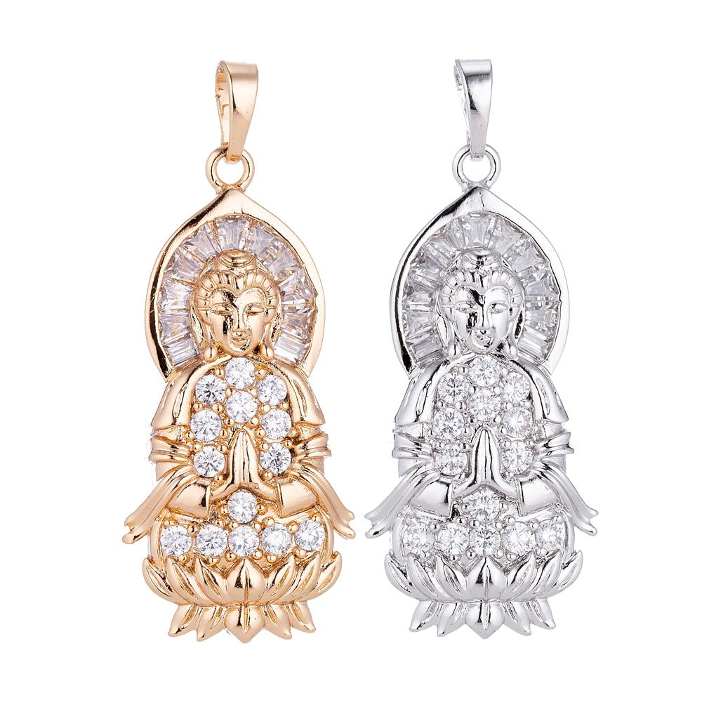 18K, 24K Gold Fill Buddha, Meditation Peace Zen Good Karma Buddhism Buddhist Layer Necklace PENDANT Charm Bead Bails Findings for Jewelry Making H-580 I-886 - DLUXCA