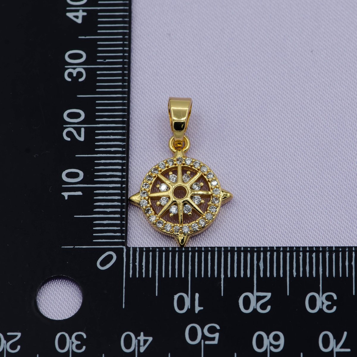 18K, 24K Gold Filled Compass, Four Directions, Travel Lover, Navigation, Cubic Zirconia Necklace PENDANT Charm Bails Findings for Jewelry Making H-906 - DLUXCA