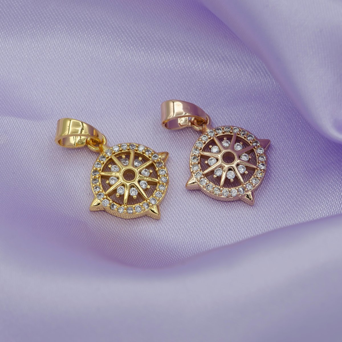 18K, 24K Gold Filled Compass, Four Directions, Travel Lover, Navigation, Cubic Zirconia Necklace PENDANT Charm Bails Findings for Jewelry Making H-906 - DLUXCA