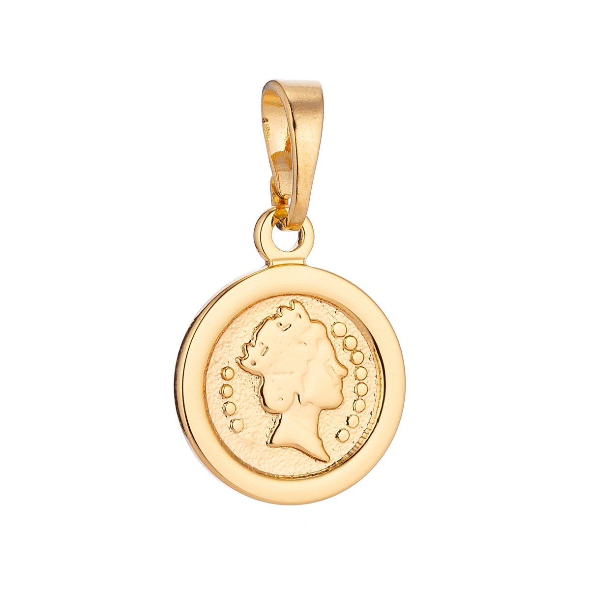 18K Dainty Coin Round Queen Elizabeth ll Gold Fill Delicate Charm Pendant Medallion for Earring Necklace Bracelet Making H-280 - DLUXCA
